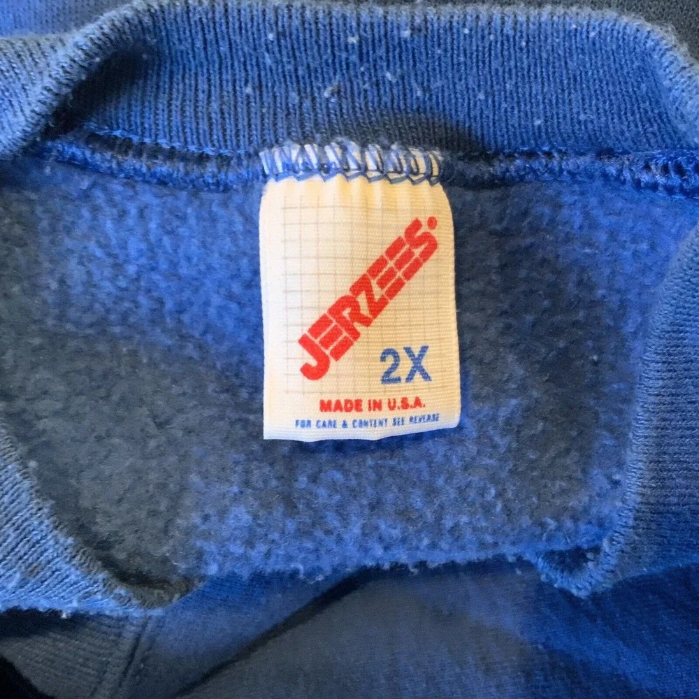 Vtg Jerzees Sweater Adult 2X 90s Crew Sweatshirt Blue‎ Plain Blank 50/50 USA